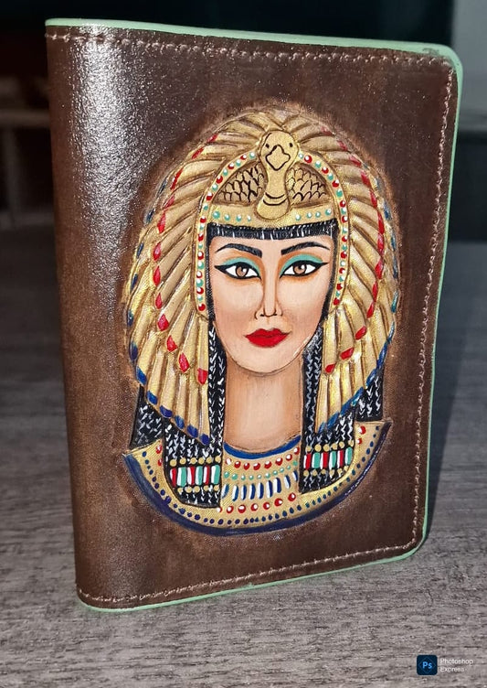 handgemaakte- echt leer-paspoort dekking-de zus van cleopatra