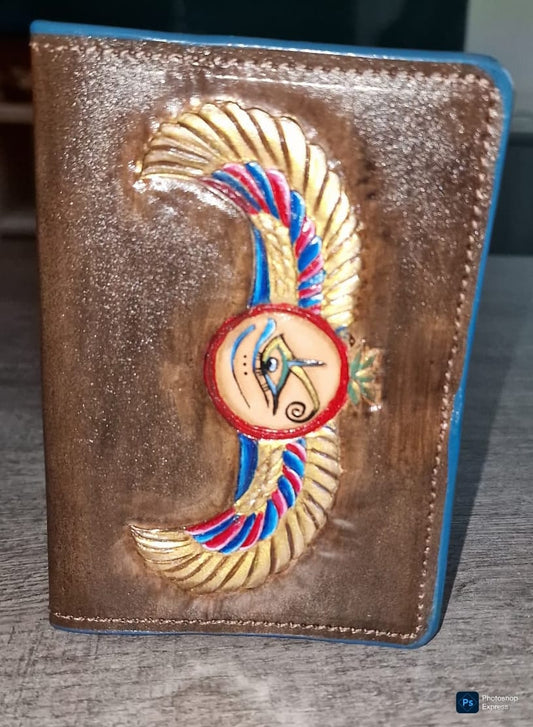 handgemaakte- echt leer-paspoort dekking-oog van horus