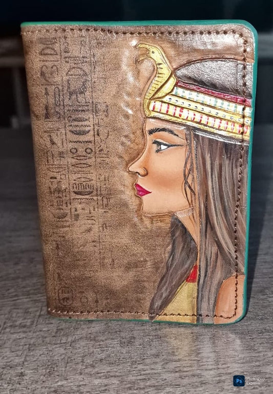 handgemaakte- echt leer-paspoort dekking-amenhotep