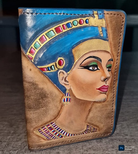 handgemaakte- echt leer-paspoort dekking-nefertari